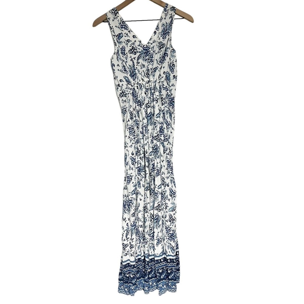 Lucky Brand Womens V-Neck Sleeveless Maxi Dress Size XS Floral Gathered Waist